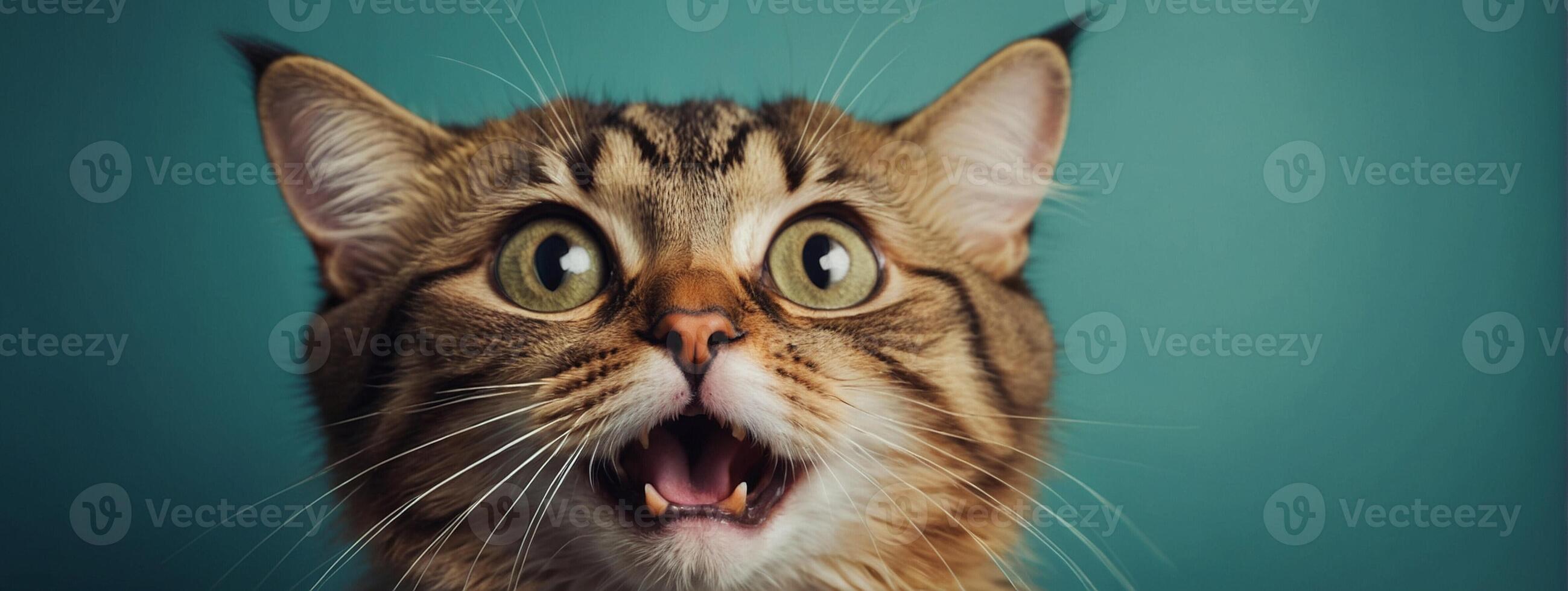 A cat is looking up with its mouth open photo