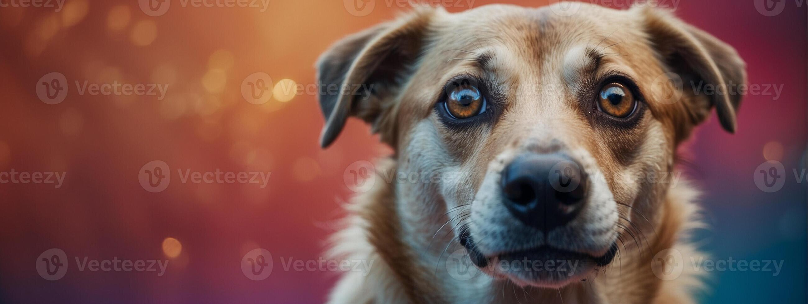 A dog is looking at the camera with a bright background photo