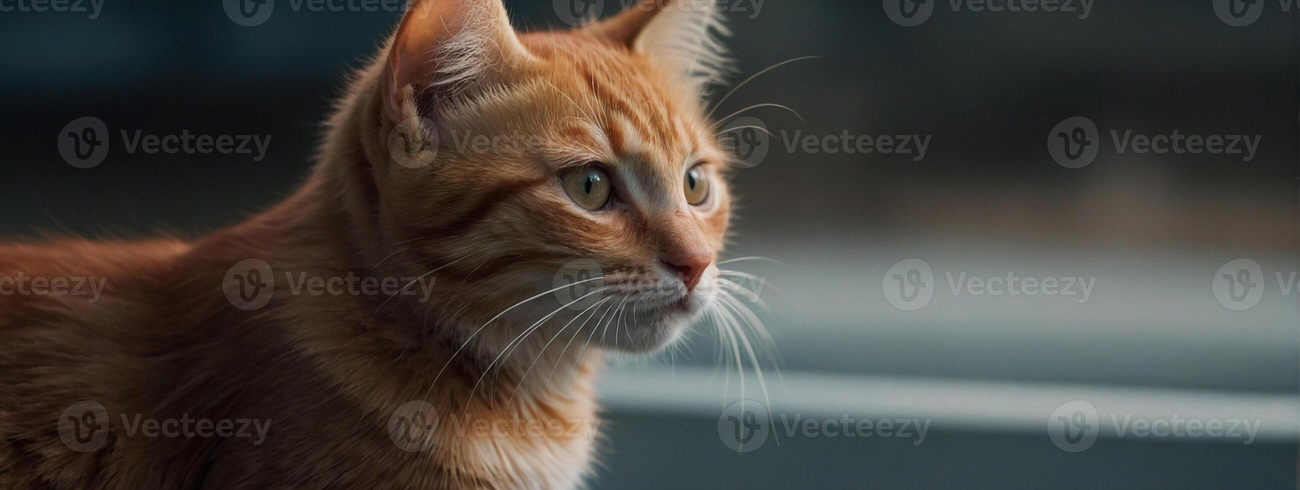 An orange cat looking off to the side photo