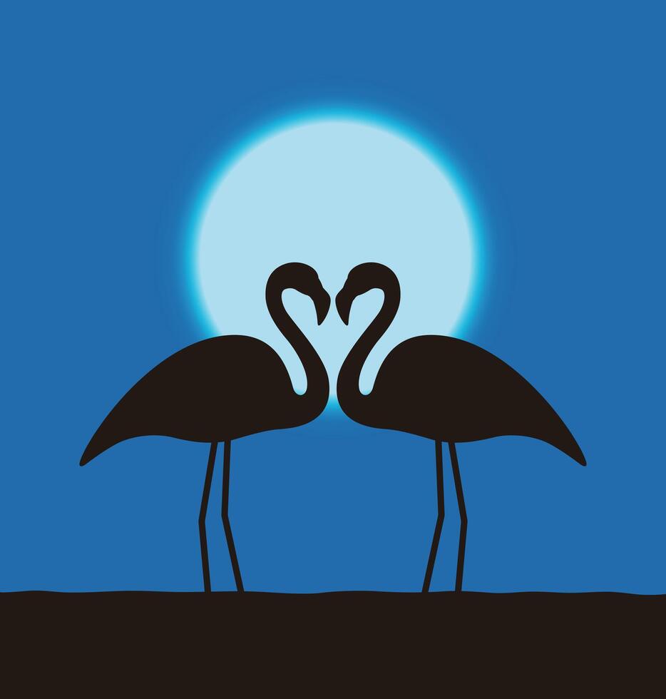 Flamingo lover couple standing face to face, vector