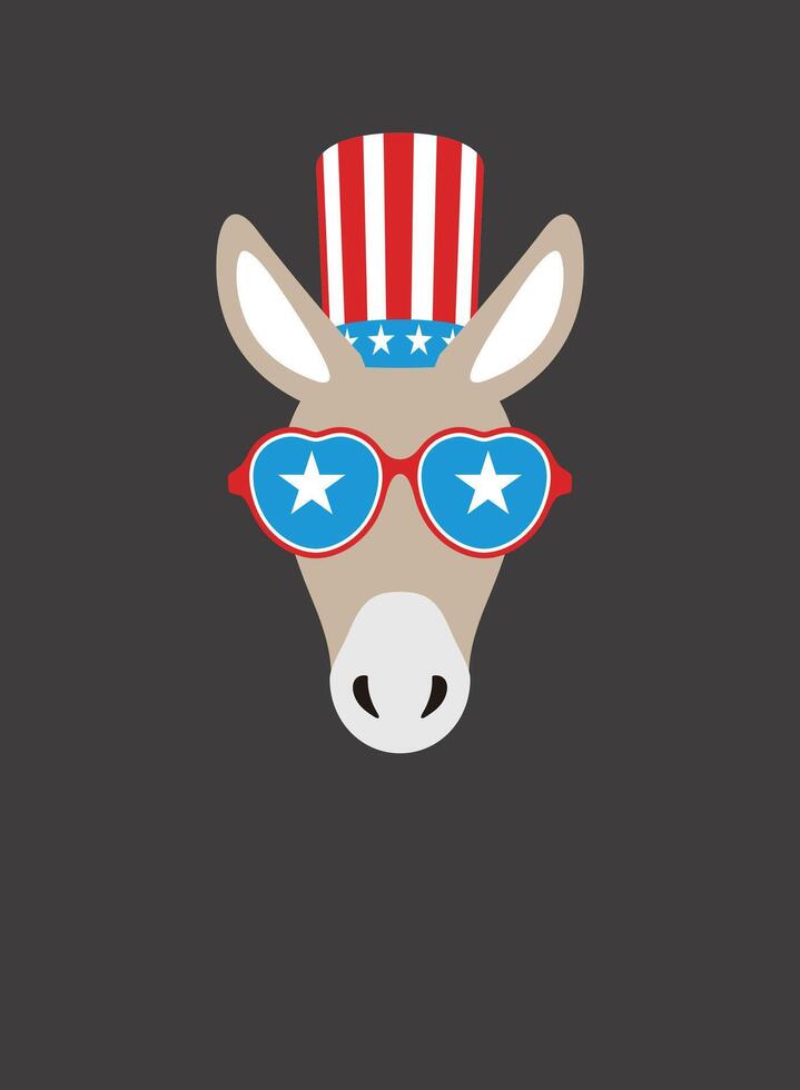 Portrait of donkey, wearing something, like Democratic Party US, cool style vector