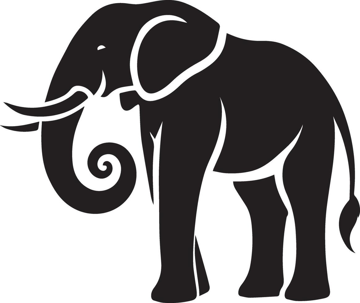 Black and White Elephant in Grassland Silhouette Stunning Wildlife Design vector