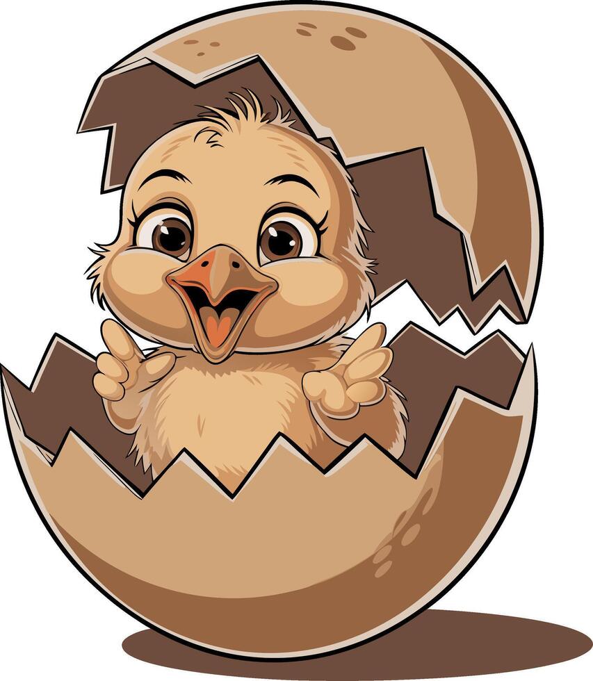 Adorable Cartoon Chick Emerging from Cracked Egg in Art vector