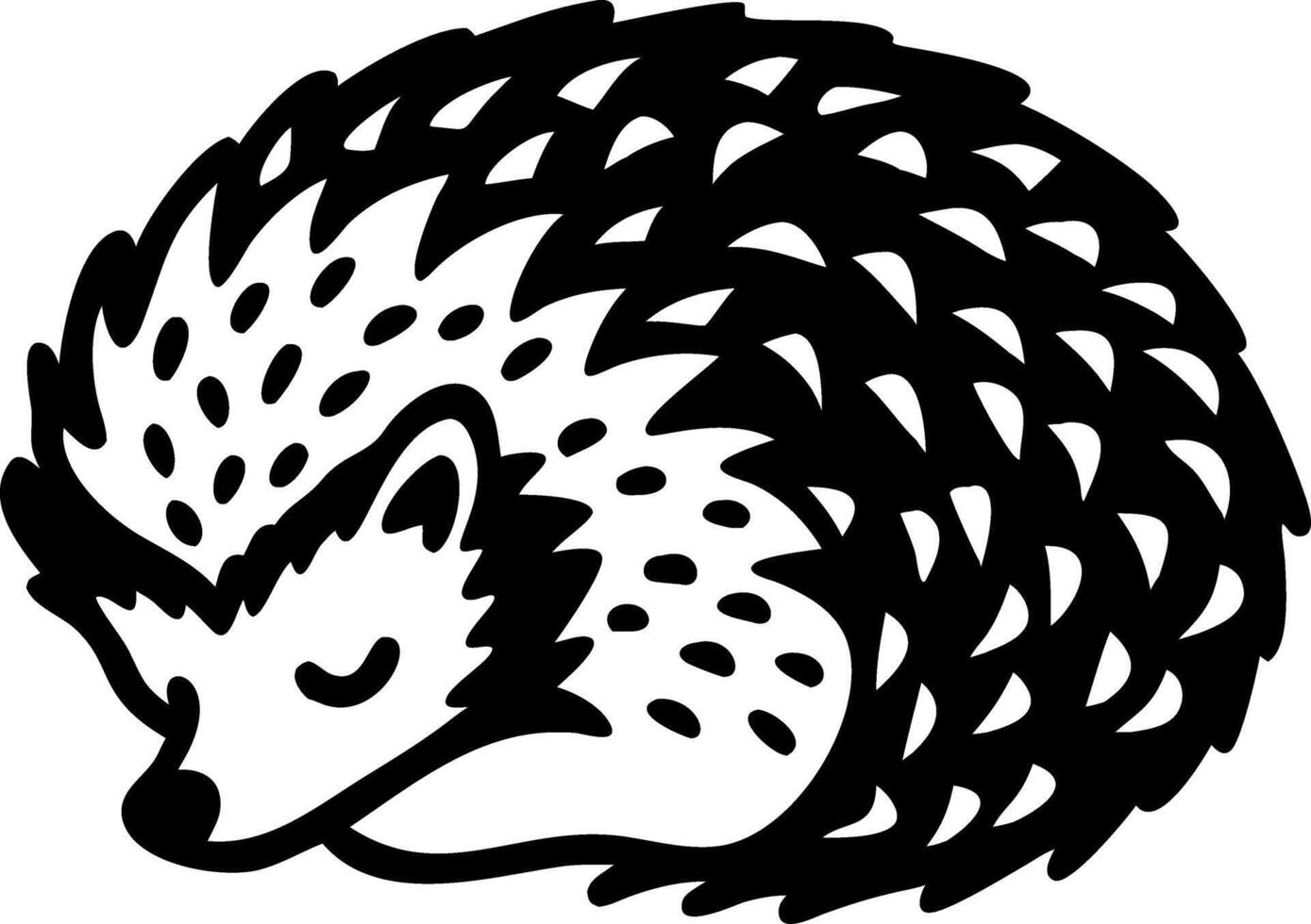 Adorable Sleeping Hedgehog Black and White Illustration vector