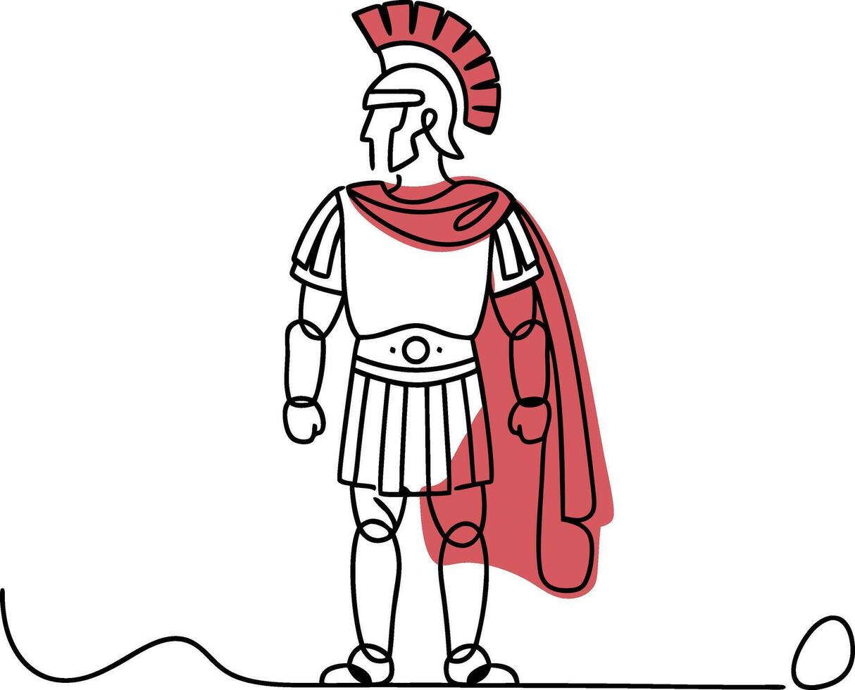 Ancient Roman Soldier Line Art Illustration Red Cape Historical Warrior vector