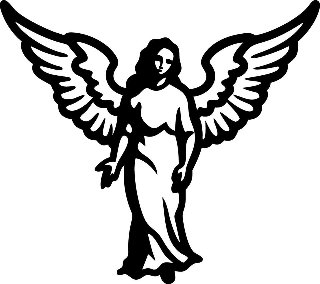Angelic Winged Figure Silhouette for Tattoos and Artistic Designs vector