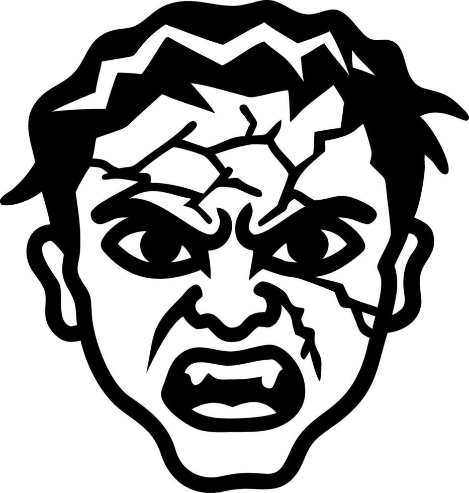 Angry Cracked Face Illustration for Horror Themes and Tattoos vector