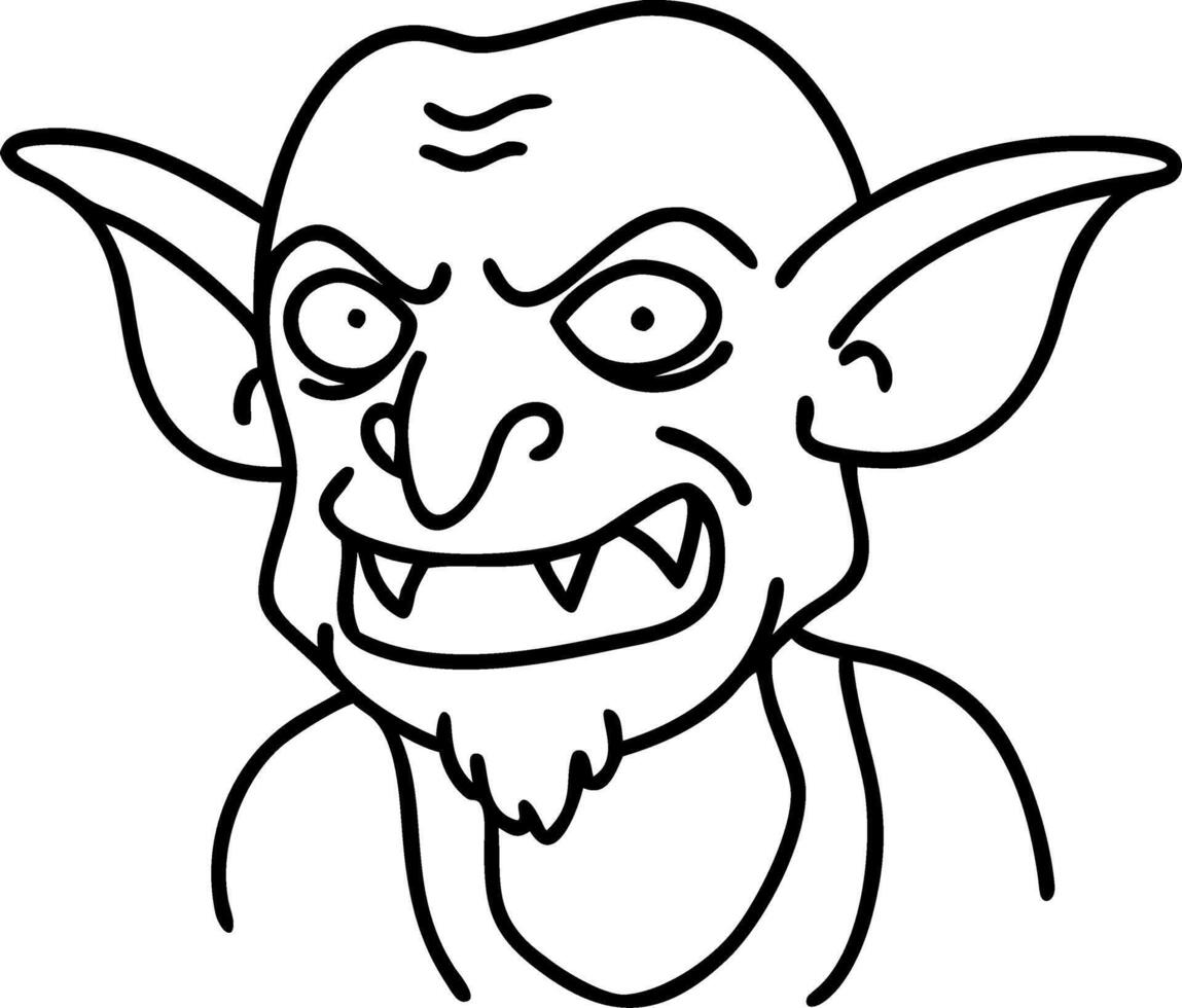 Angry Goblin Face Line Art Illustration for Fantasy Designs vector