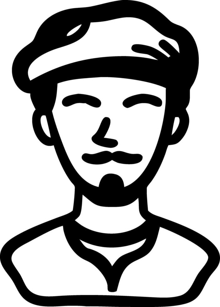 Artistic Male Portrait with Beret Line Art for Graphic Design and Tattoos vector