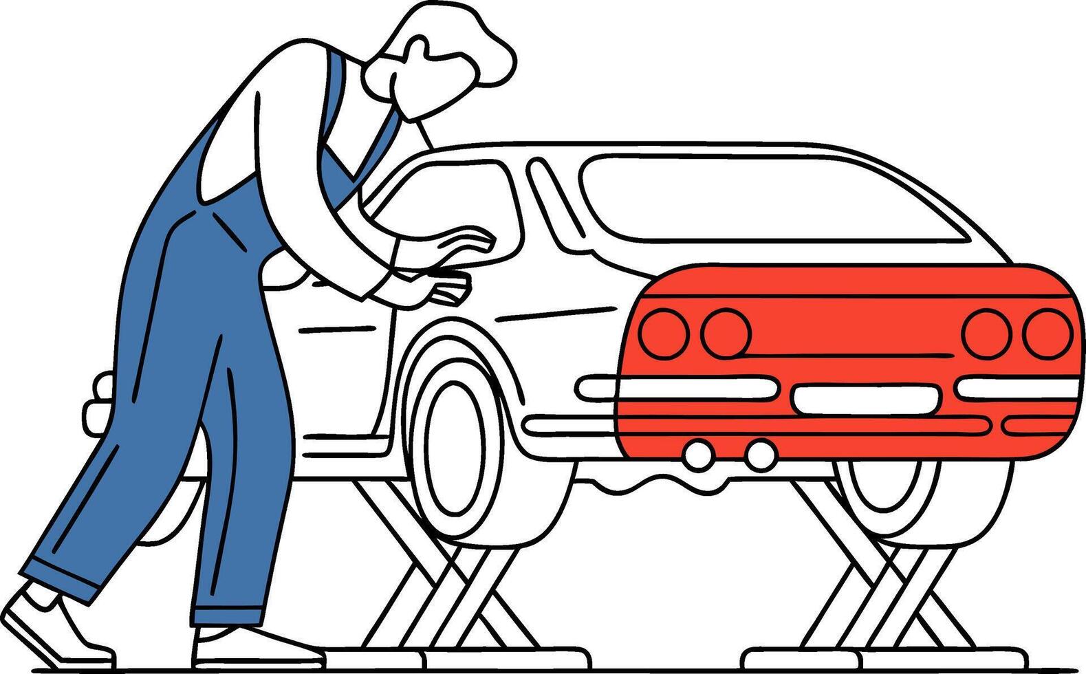 Automotive Technician Inspecting Car on Hydraulic Lift Illustration vector