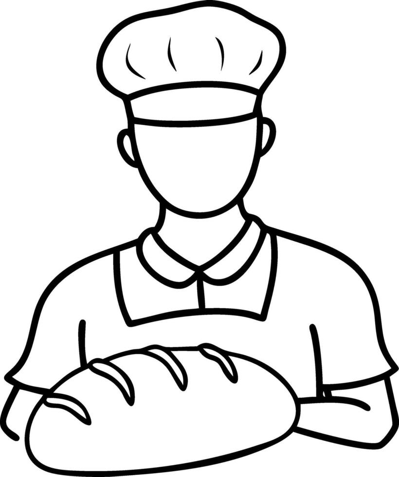 Baker Holding Freshly Baked Bread Outline for Culinary Designs vector