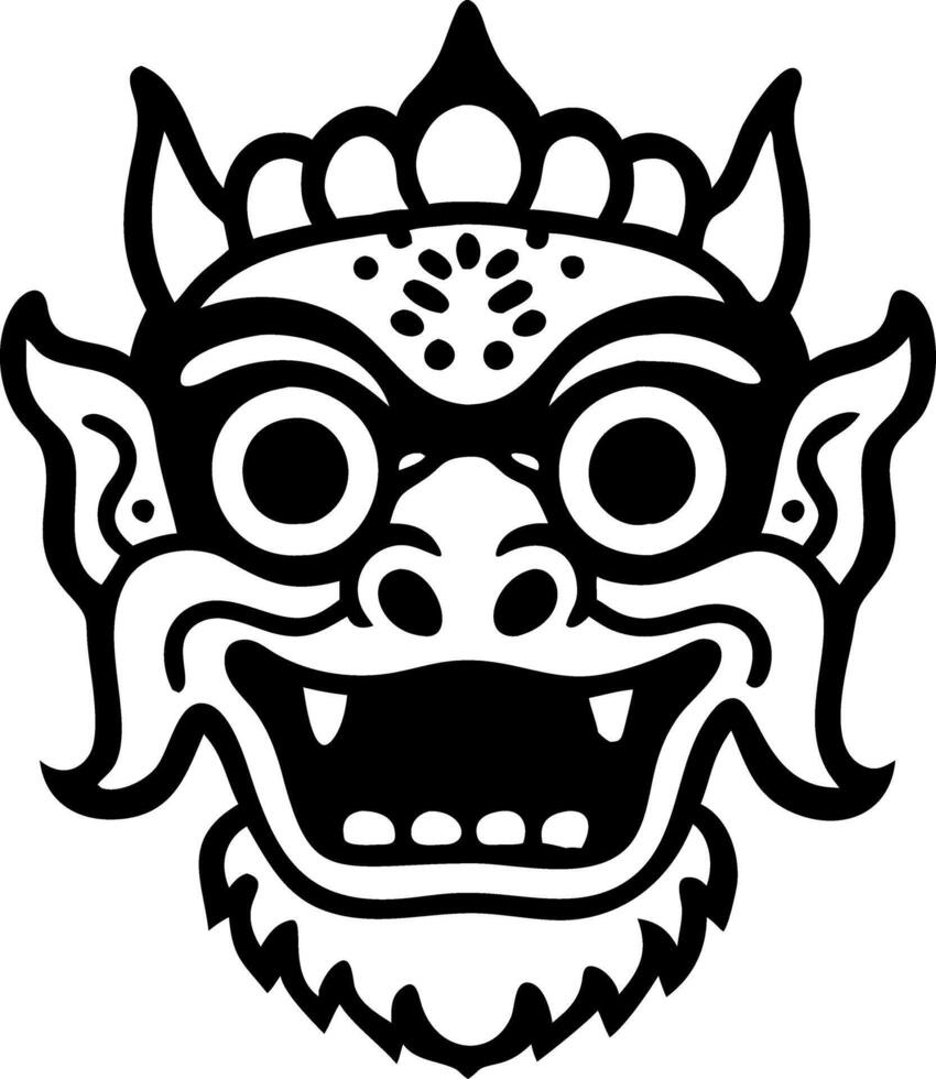 Balinese Barong Mask Illustration for Tattoo Design and Cultural Art Projects vector