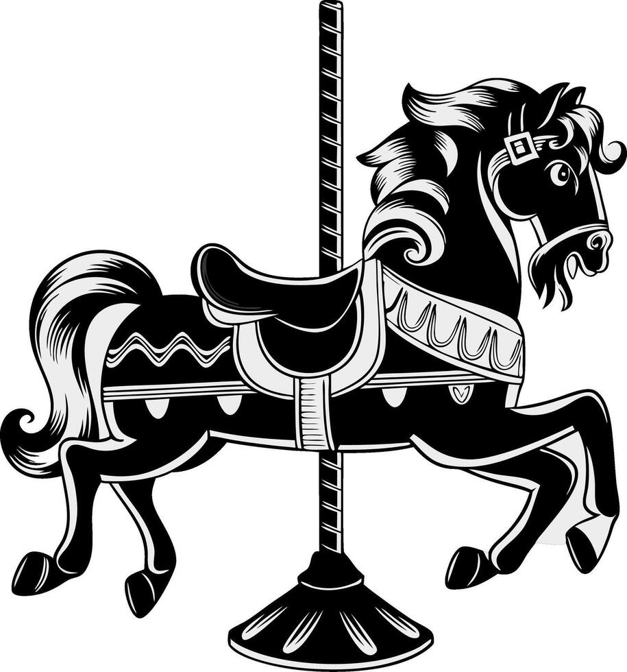 Black and White Carousel Horse Illustration for Art and Design Projects vector