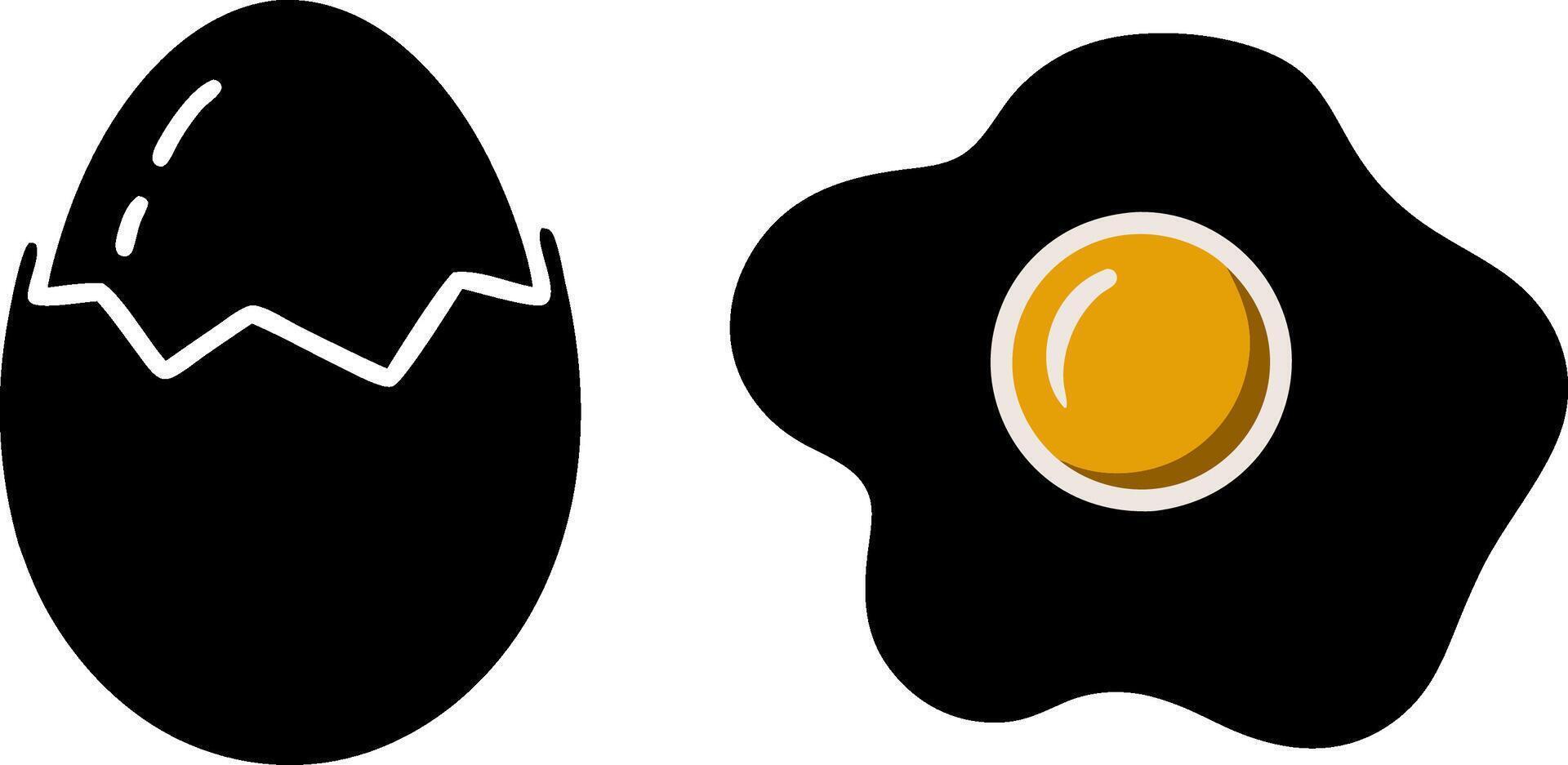 Black and White Egg and Fried Egg Illustration for Culinary Design vector