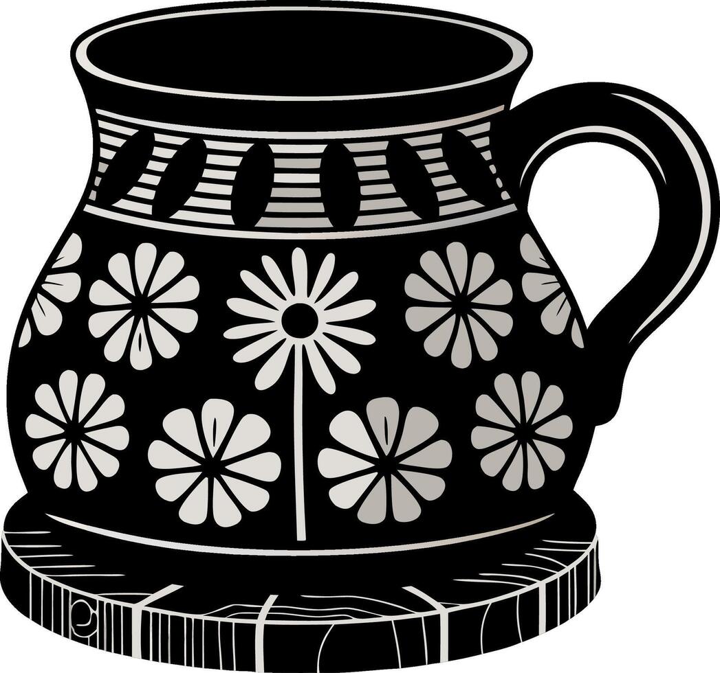 Black and White Floral Mug Art for Crafts and Design Projects vector