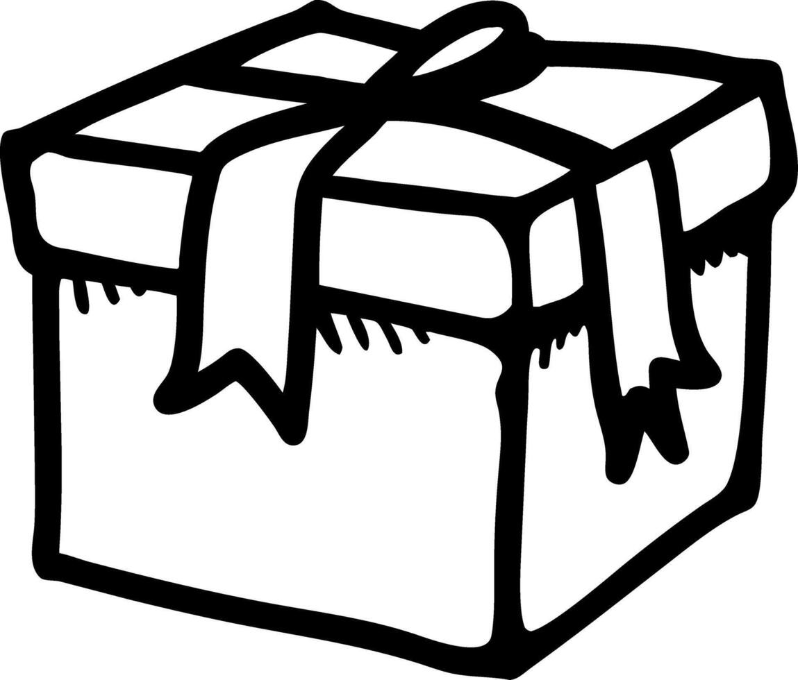 Black and White Gift Box Illustration with Ribbon for Celebrations and Design Projects vector