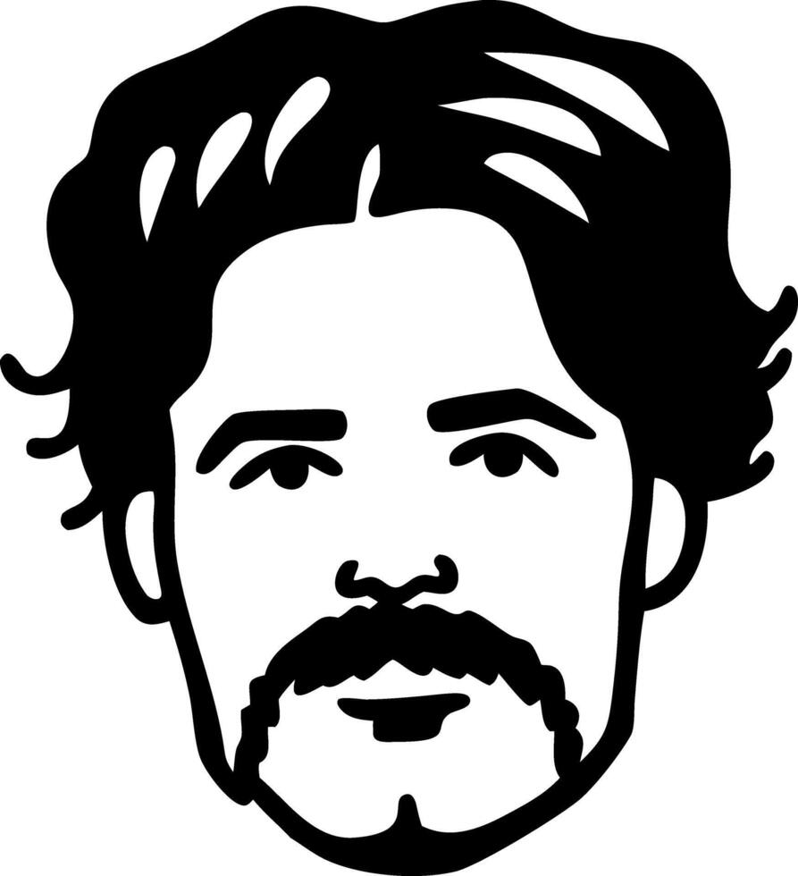 Black and White Male Portrait Illustration with Mustache and Wavy Hair vector