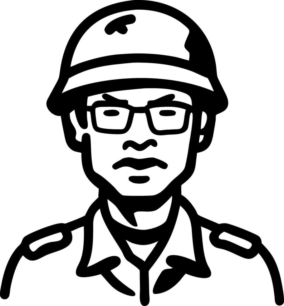 Black and White Illustration of Soldier in Helmet vector