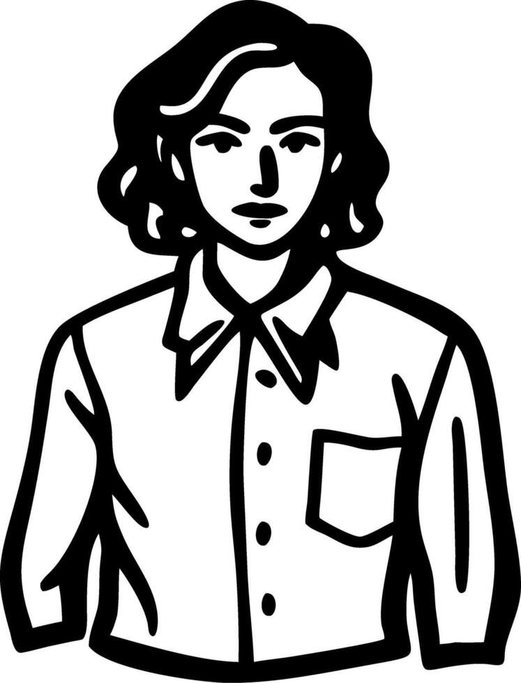 Black and White Portrait Woman Wearing Shirt Line Art vector
