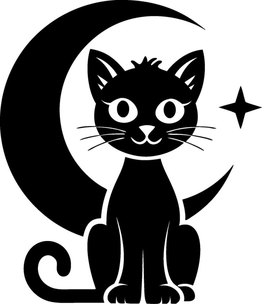 Black Cat Silhouette with Crescent Moon and Star Illustration vector