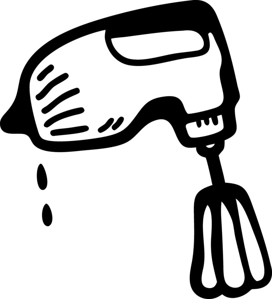 Black Line Art Handheld Electric Mixer for Kitchen Use in Illustration vector