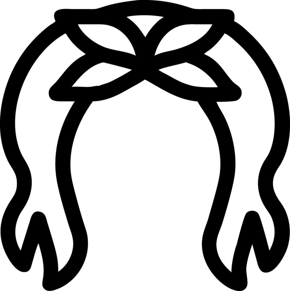 Black Line Art Long Wavy Hair with Bow Illustration vector