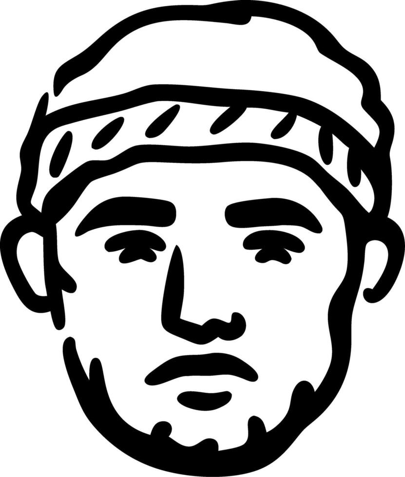 Black Line Art Male Face with Beanie Minimalist Illustration vector