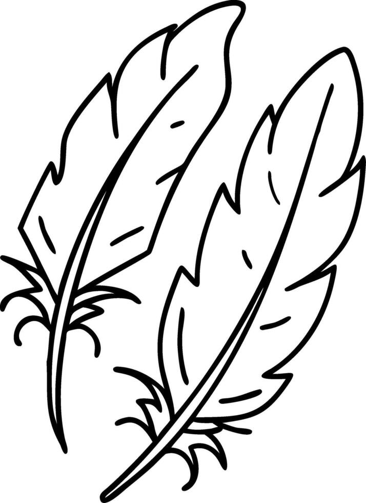 Black Outline Feather Illustration for Tattoo or Design Projects vector