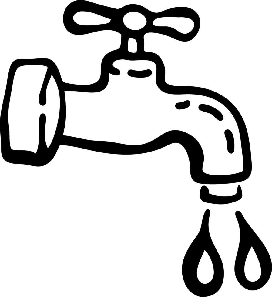 Black Outline Faucet with Water Drops Illustration for Conservation and Plumbing Design vector
