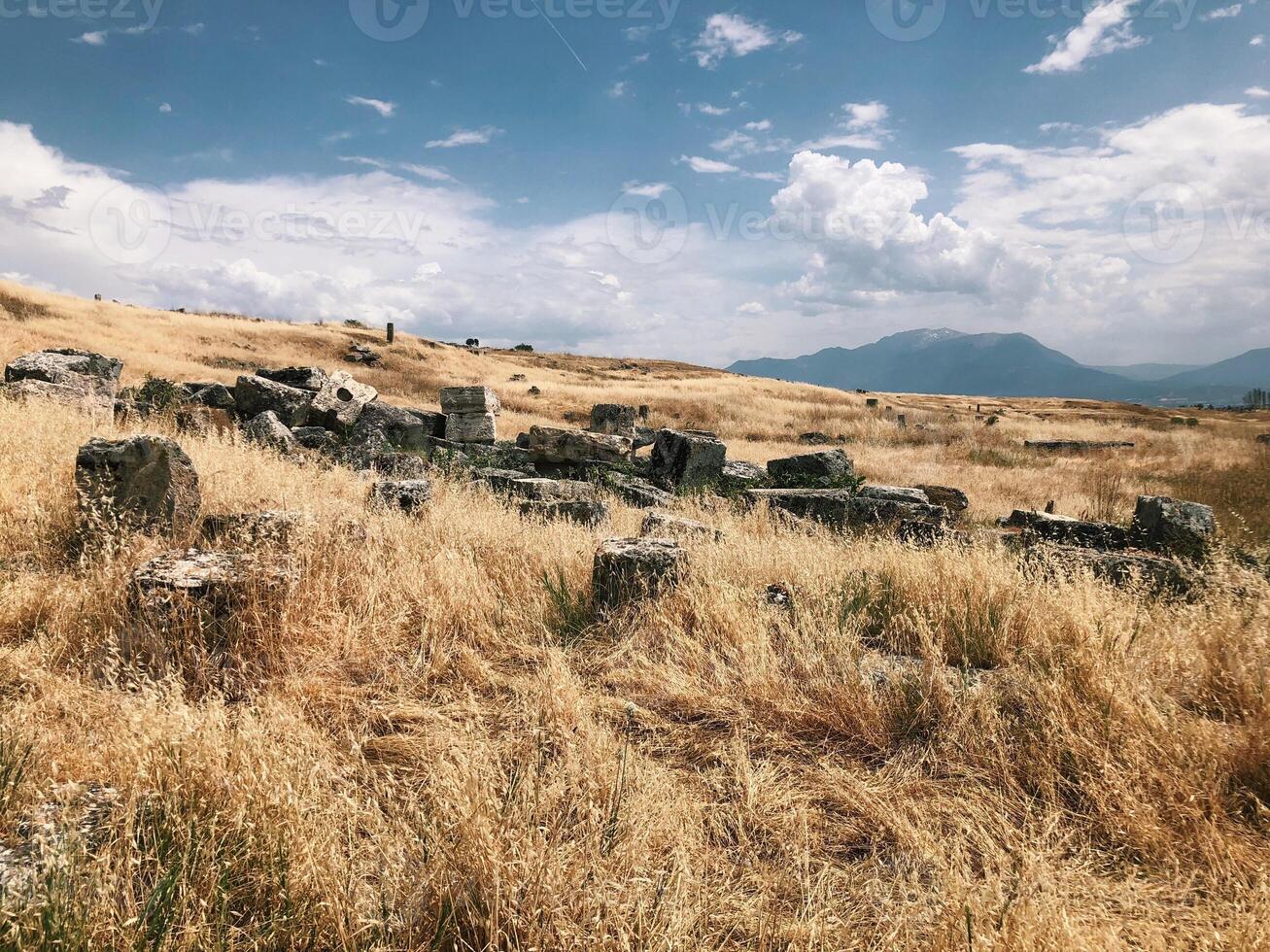 Hay field Hierapolis Greek city in Denizli photo