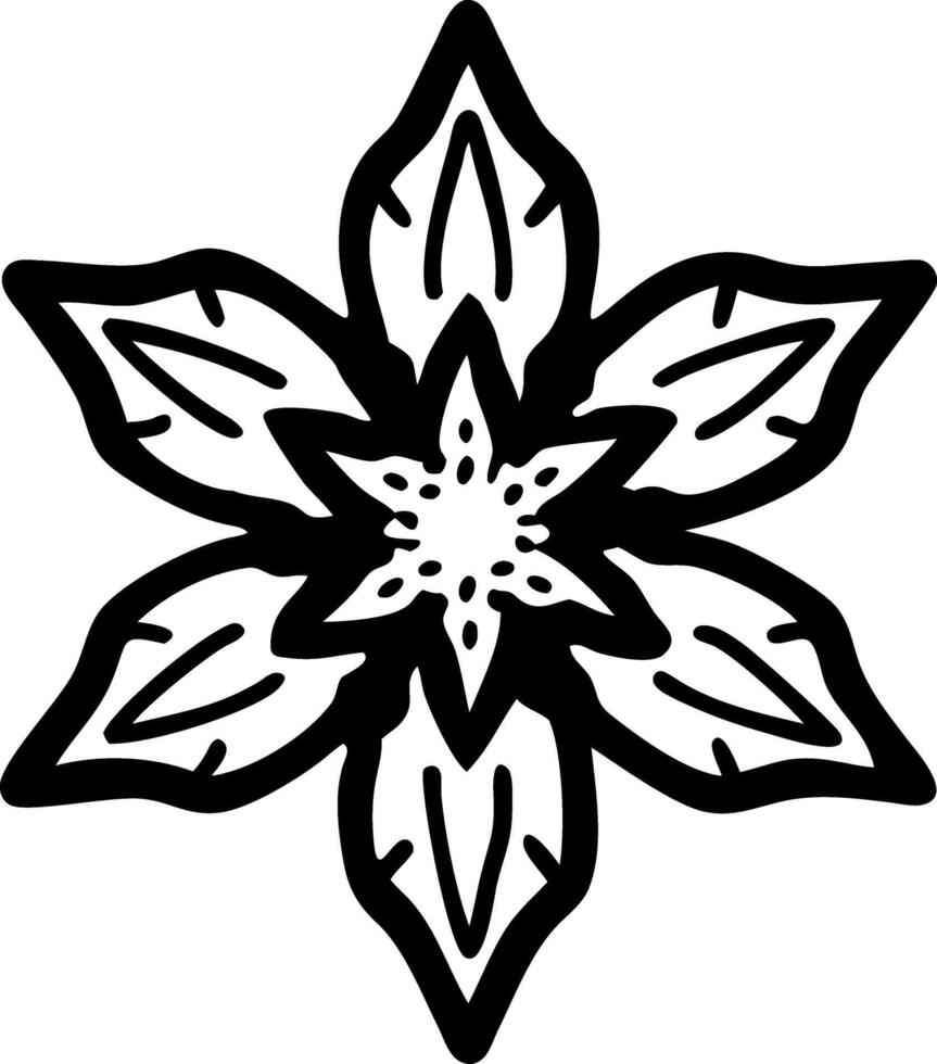 Black Outline Six Petaled Floral Design for Tattoo and Coloring Book vector