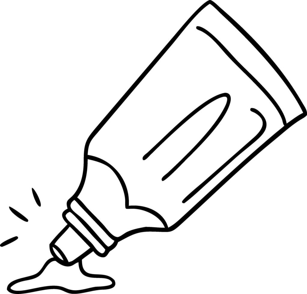 Black Outline of Squeezed Bottle with Liquid Spill Illustration vector