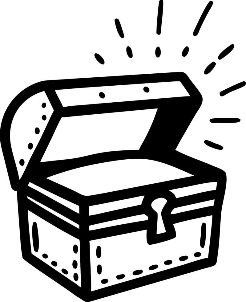 Black Outline Treasure Chest with Open Lid and Radiating Lines for Illustrations vector