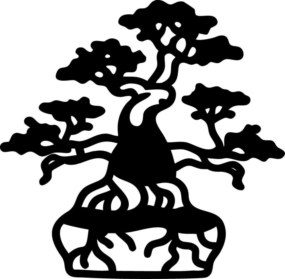 Black Silhouette Bonsai Tree Art for Zen Designs and Tattoos vector