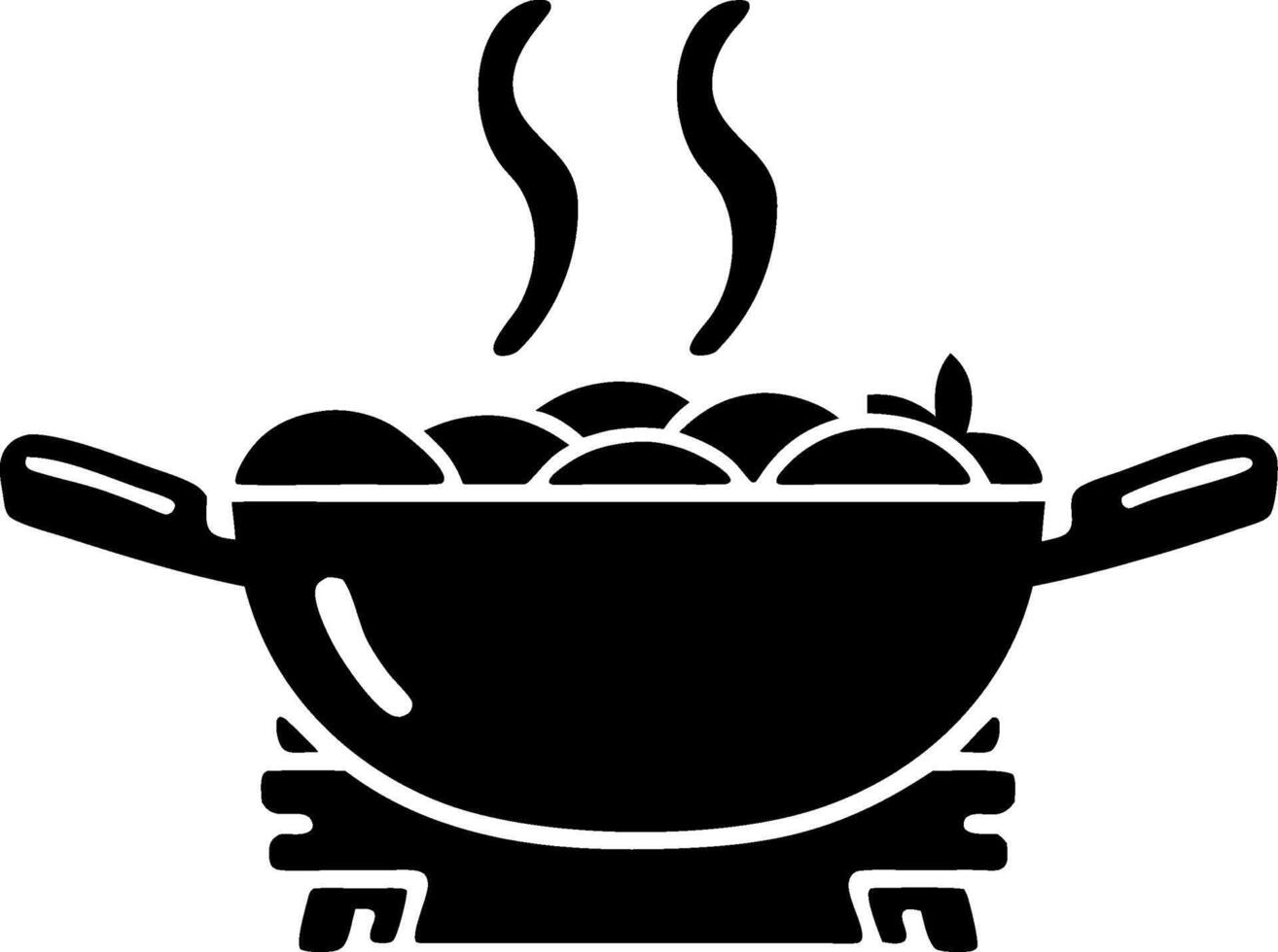 Black Silhouette of Steaming Frying Pan Cooking Food for Kitchen and Cooking Concepts vector