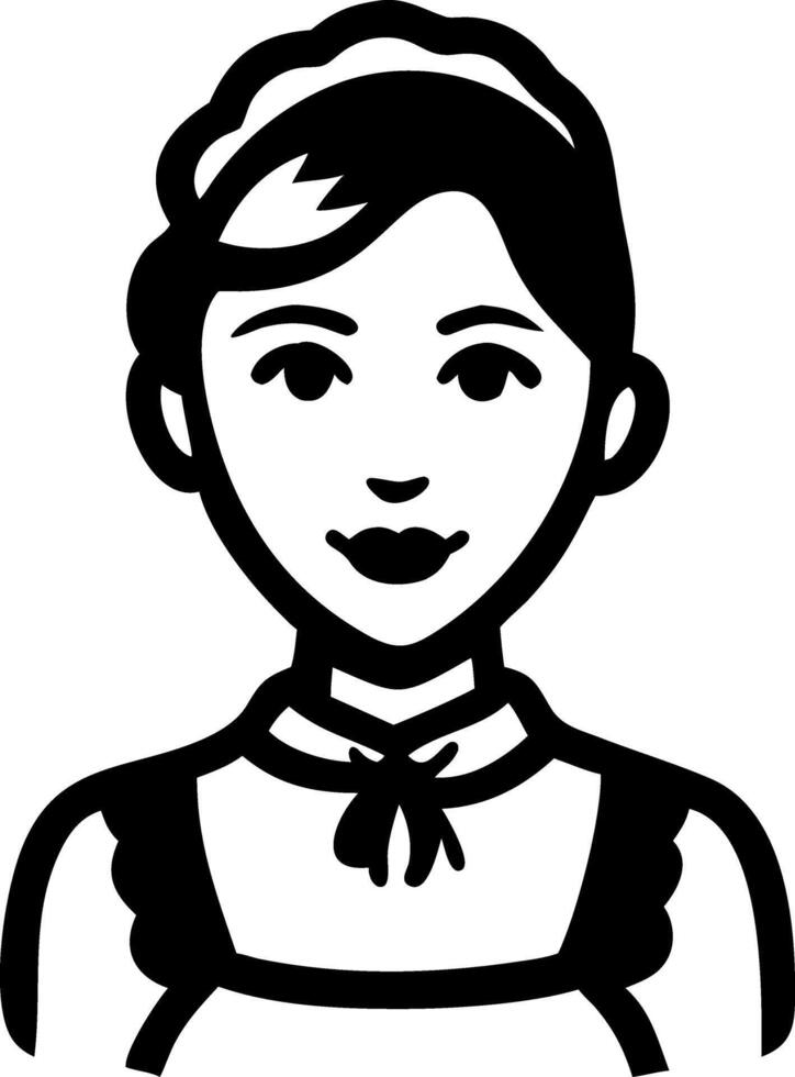 Black Silhouette Portrait of Smiling Woman in Maid Uniform Illustration vector