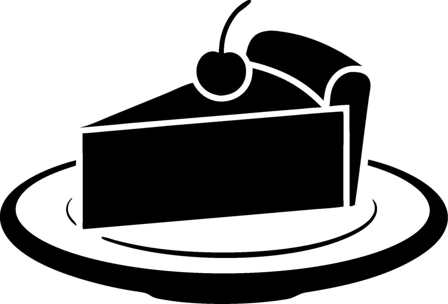 Black Silhouette Slice of Cake with Cherry on Plate Illustration vector