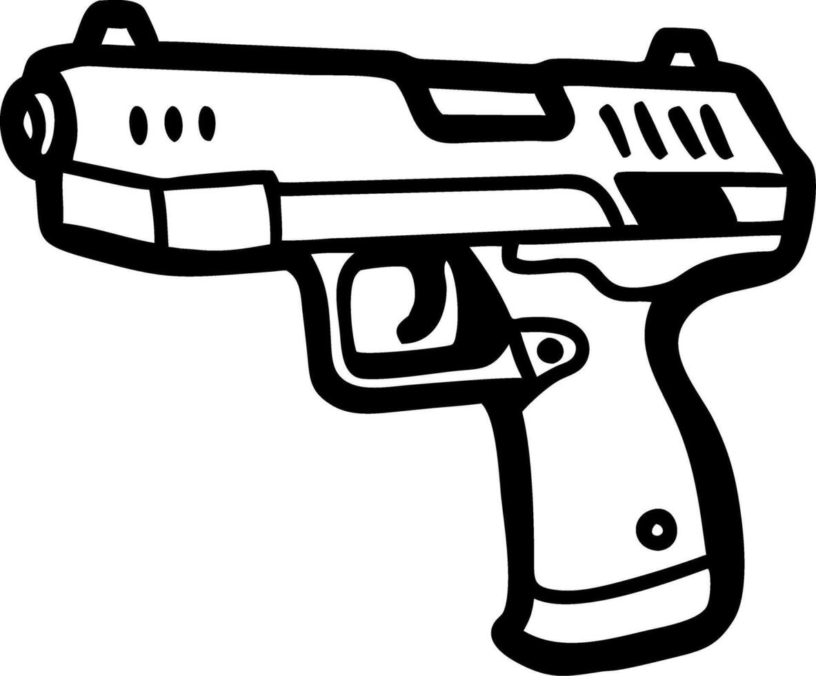 Black Handgun Outline for Tattoo Design or Coloring Book Art vector