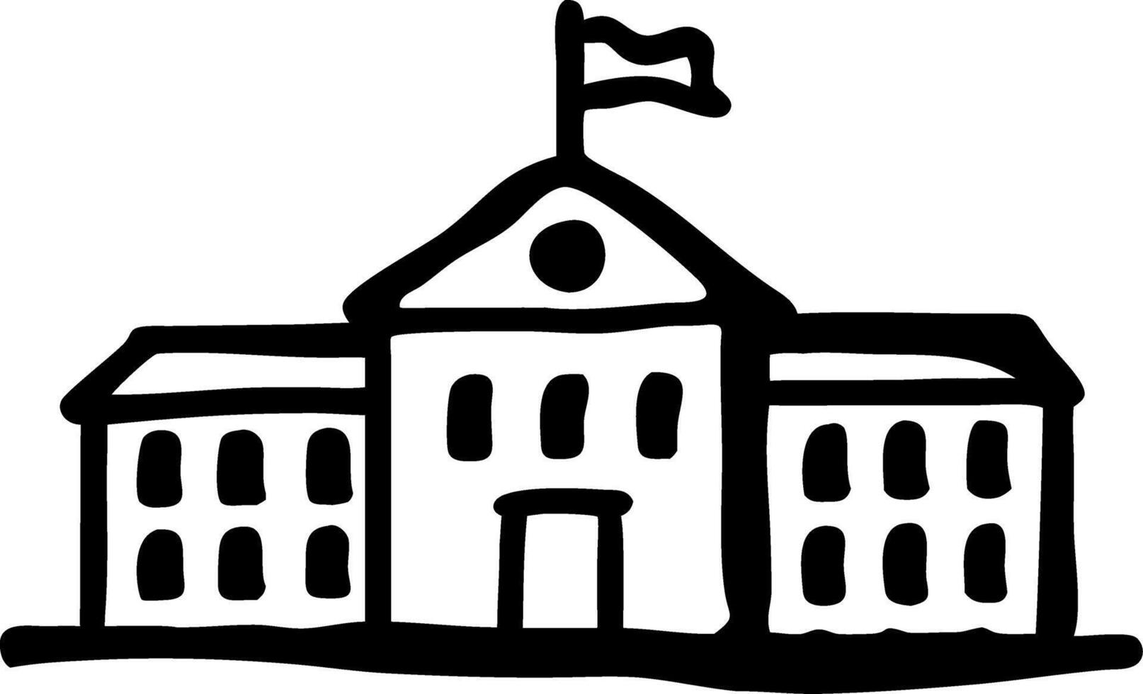 Black Illustration of Government Building with Flag Symbolizing Education and Authority vector