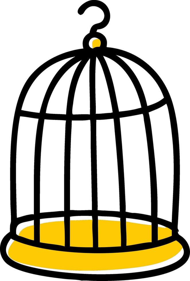 Black Wire Birdcage Illustration with Yellow Base Symbolizing Freedom and Constraint vector