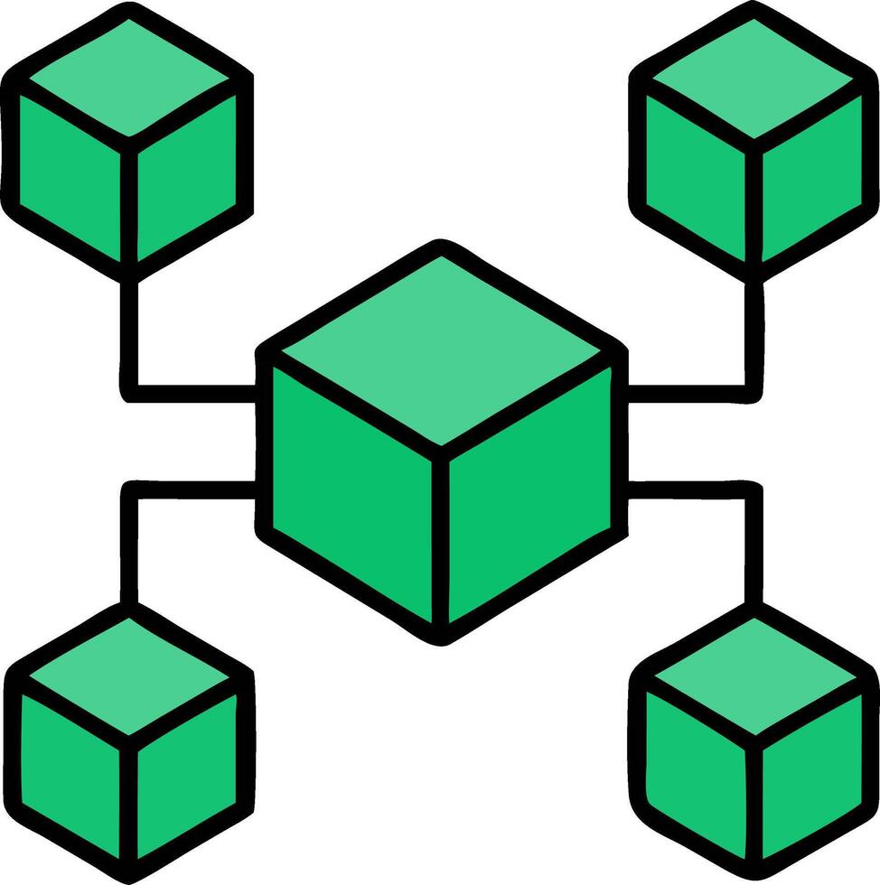 Blockchain Network Illustration Green Cubes Digital Connectivity Art vector