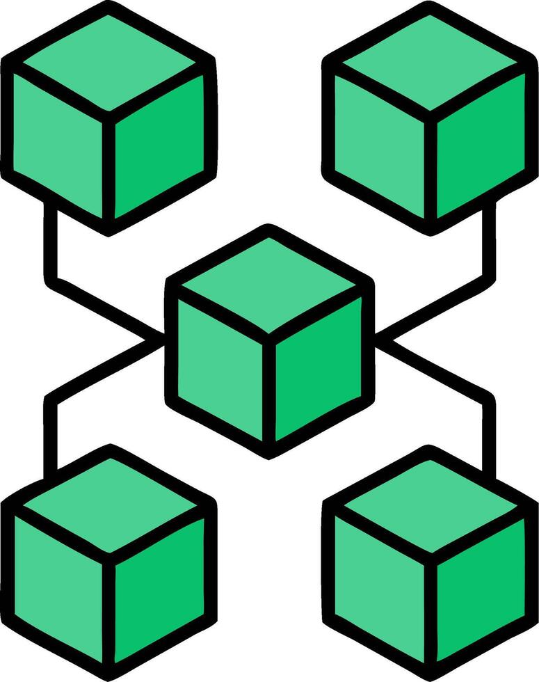 Blockchain Technology Concept Illustration with Connected Green Cubes vector