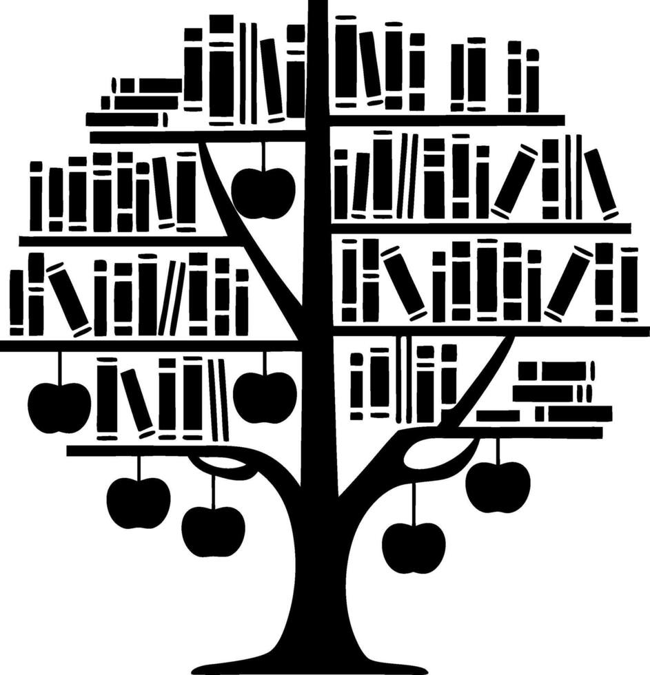 Book Tree Illustration with Apples for Education and Knowledge Concepts vector