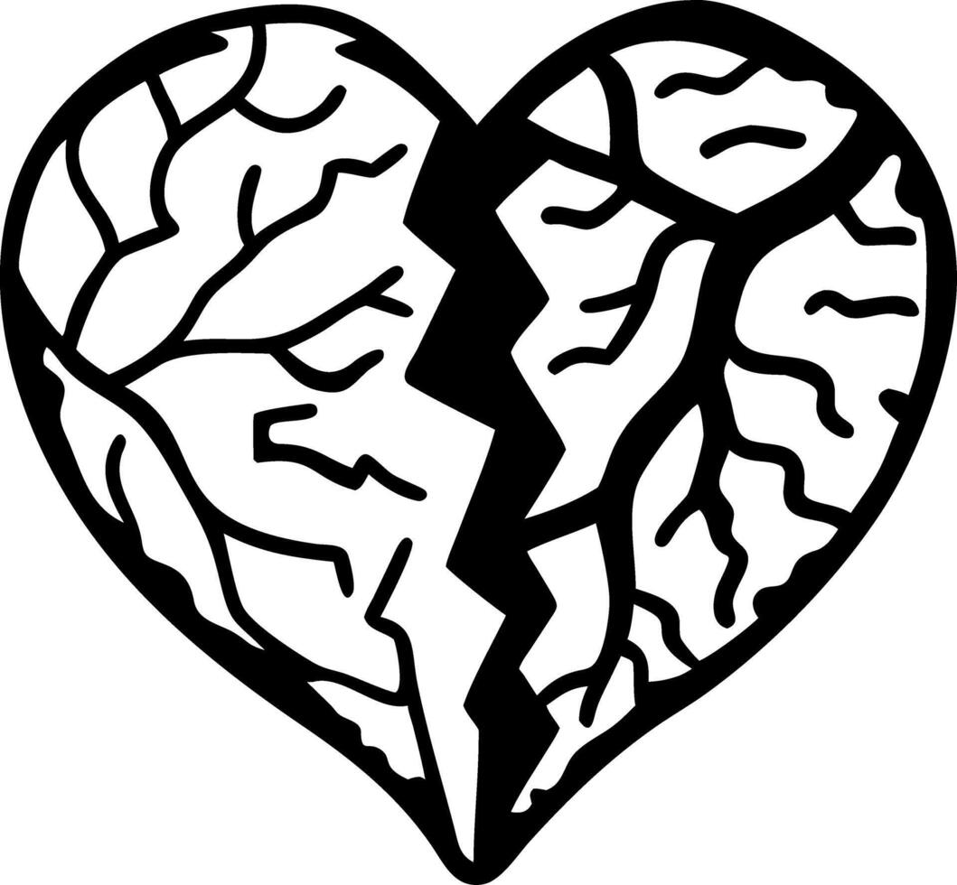Broken Heart with Brain Veins Illustration for Emotional and Psychological Concepts vector