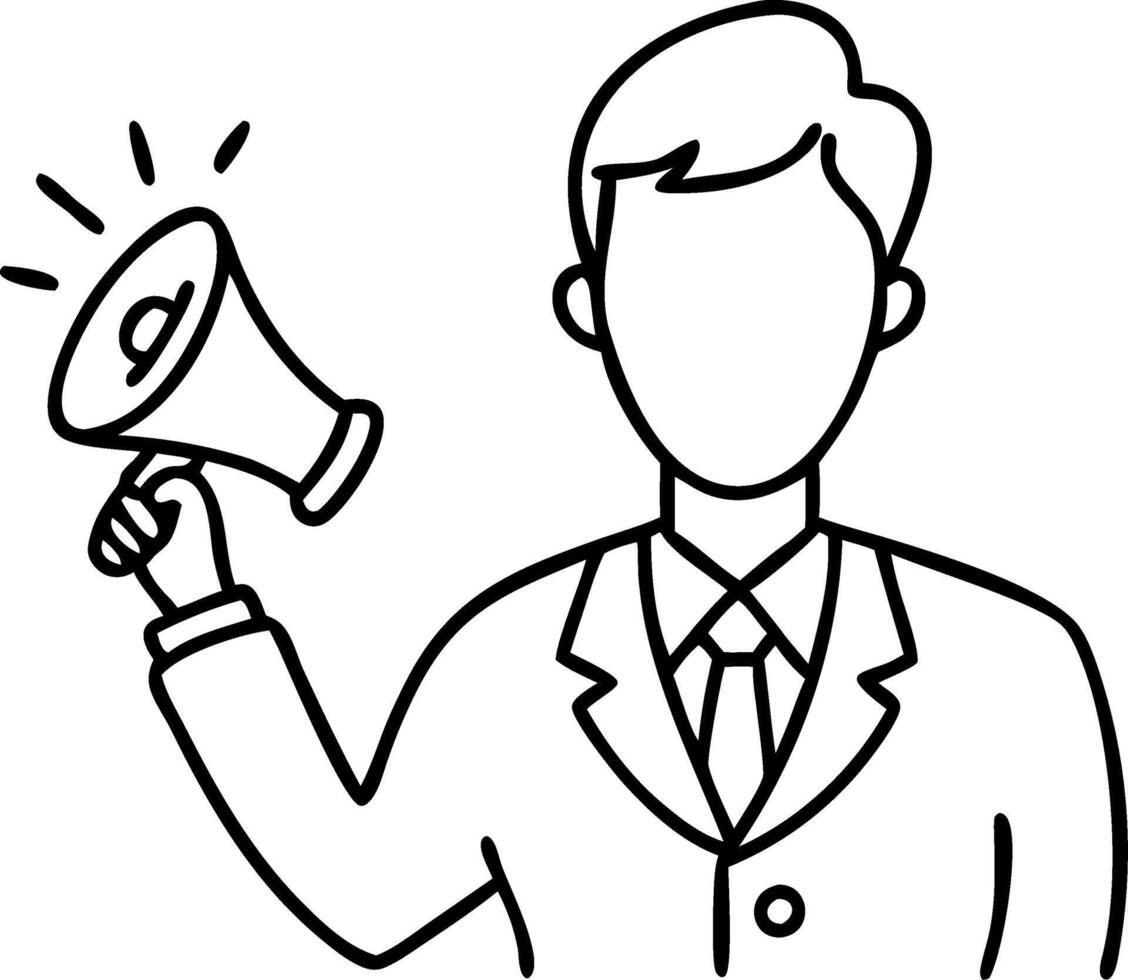 Business Communication Line Art Man Holding Megaphone for Announcement and Marketing vector