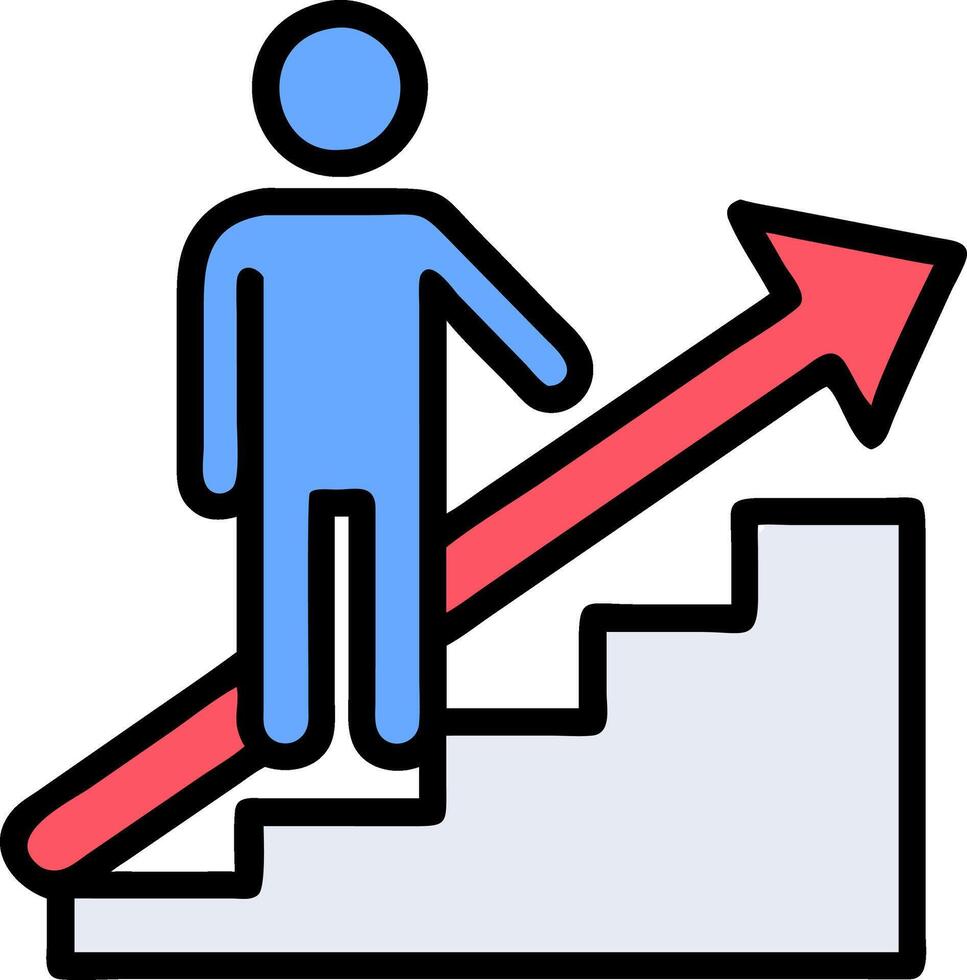 Business Growth Success with Person Climbing Stairs and Upward Arrow vector