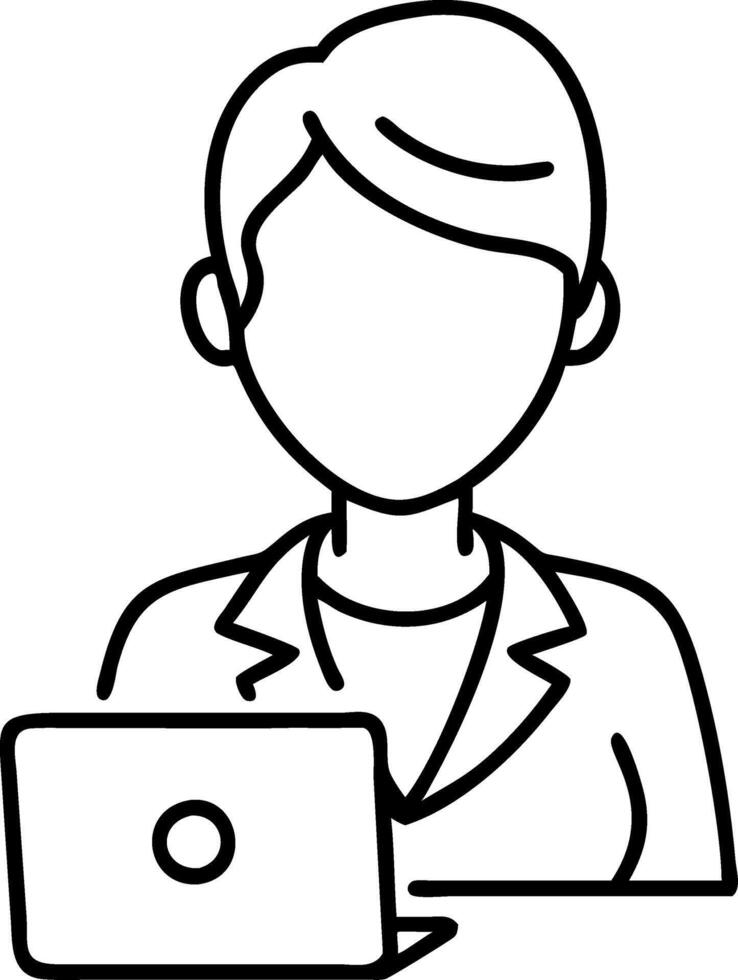 Business Woman Outline with Laptop for Workplace Design and Illustrations vector