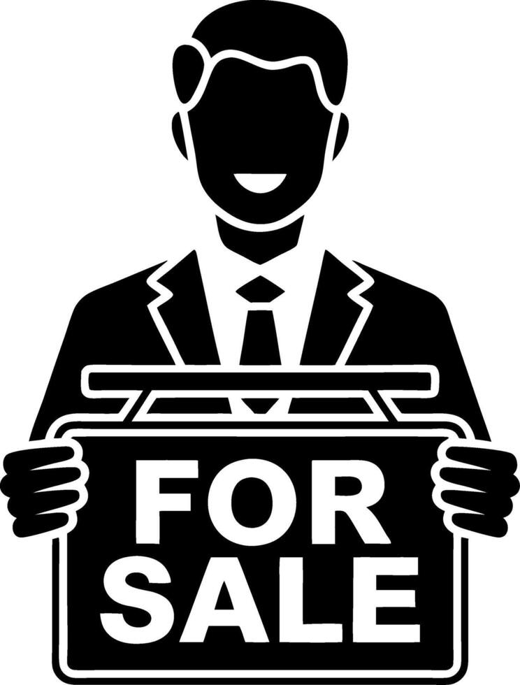 Businessman Holding For Sale Sign Real Estate Concept Design vector