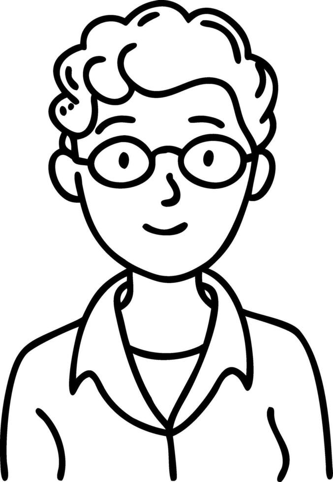 Cartoon Character Smiling Face with Glasses Line Art Illustration vector