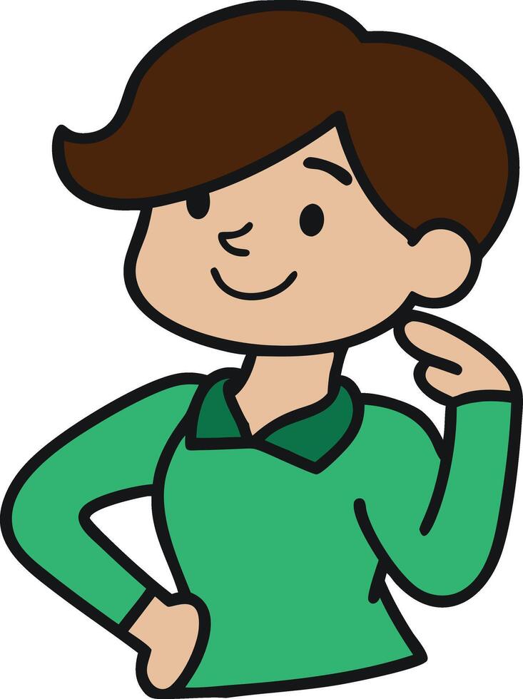 Cartoon Character with Brown Hair in Confident Pose Illustration vector